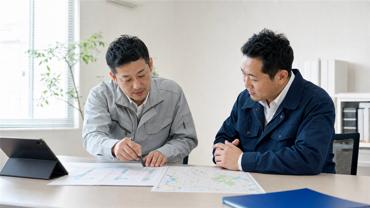 エアコン工事の協力店登録に向けて日程を確認する事業者