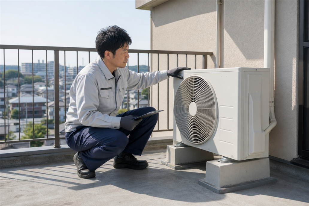 エアコン室外機の振動を防ぐ据付｜水平・固定・排水の要点