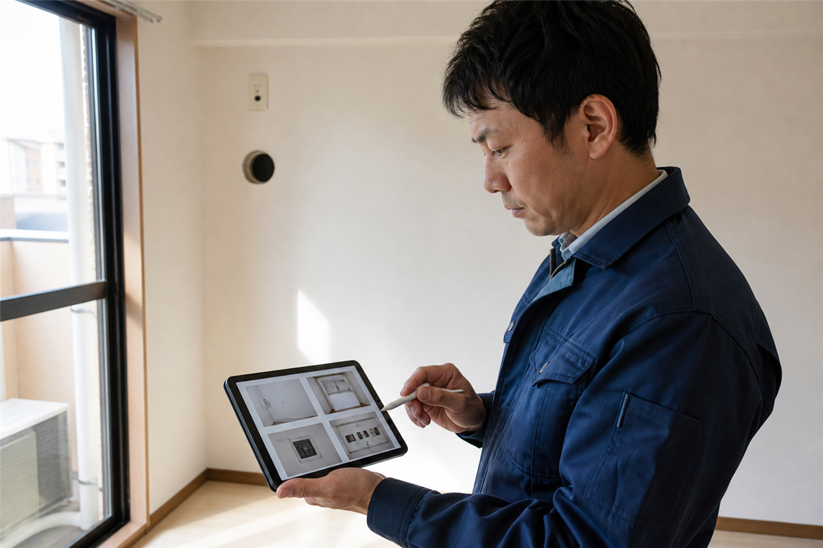 配管穴・化粧カバー・電源を別々に写してもらう