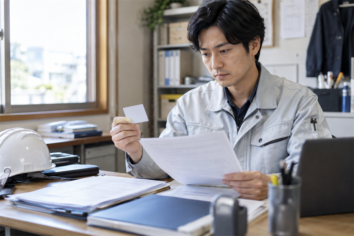 電気工事士資格と電気工事業の事業者書類を分けて確認する担当者