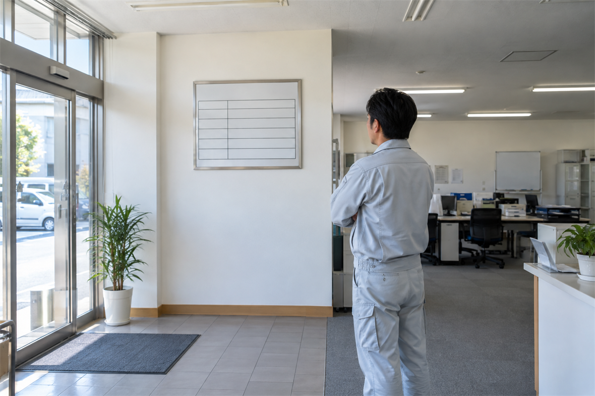 営業所と施工場所それぞれの見やすい位置に掲げる標識