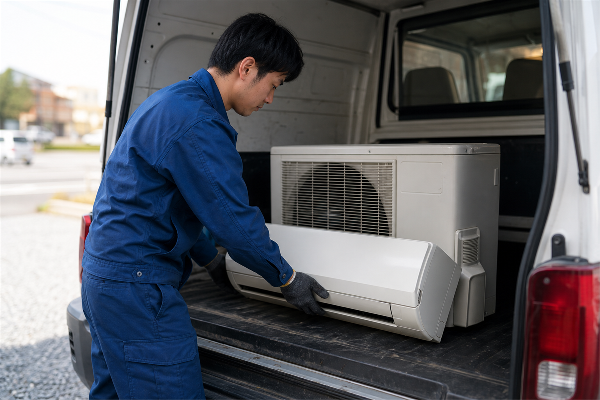 取り外し後の室内機と室外機を一式で管理する現場