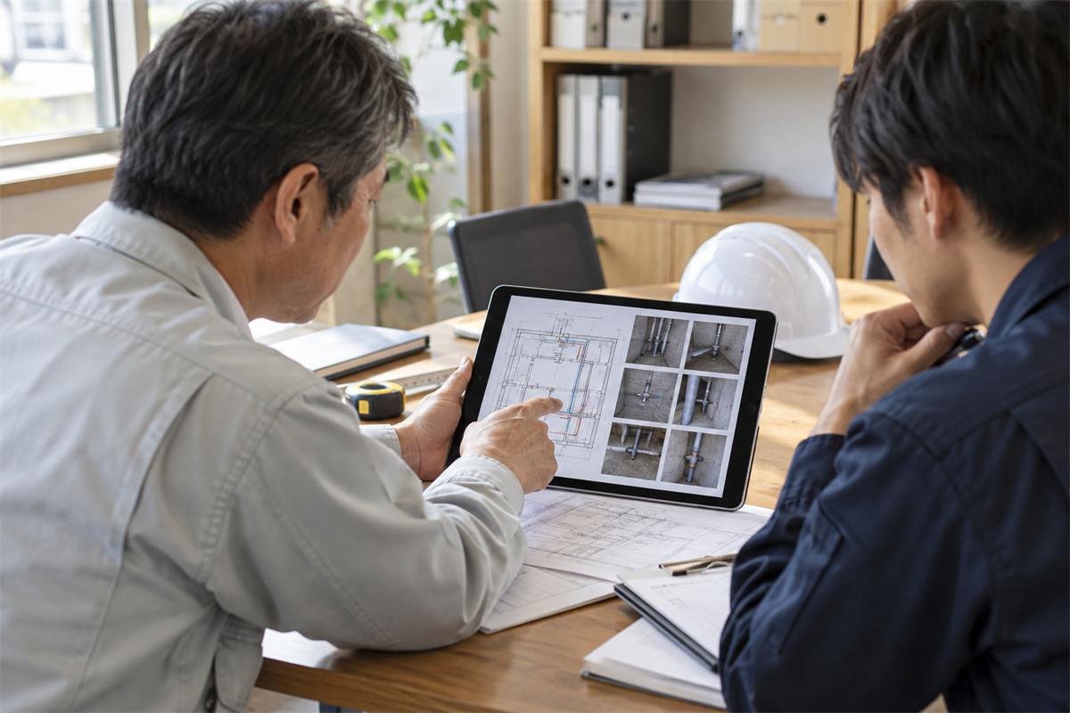 現地調査の結果と追加工事条件を引き継ぐ打ち合わせ