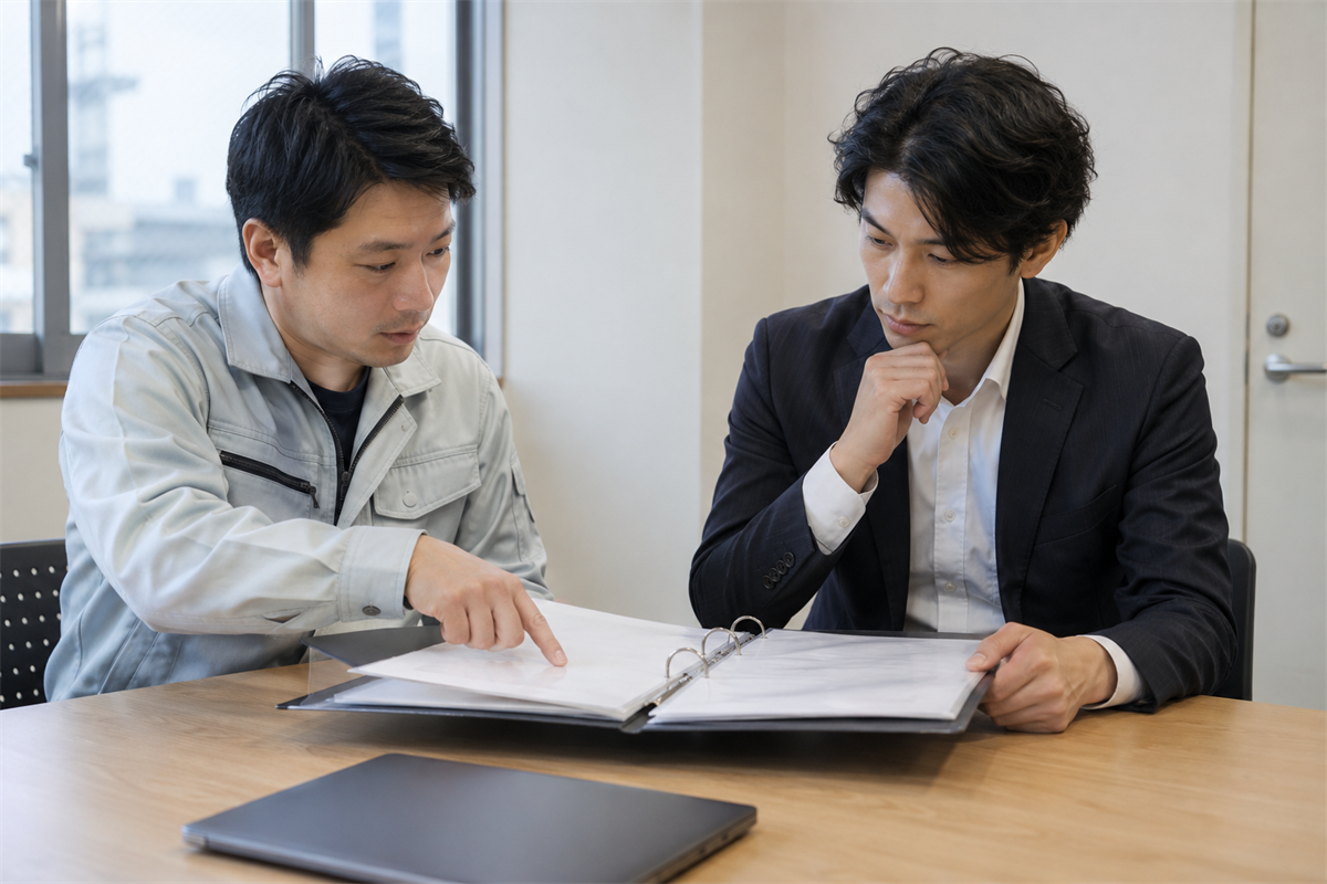 以前の勤務先で実務経験証明書の対象期間を確認する様子
