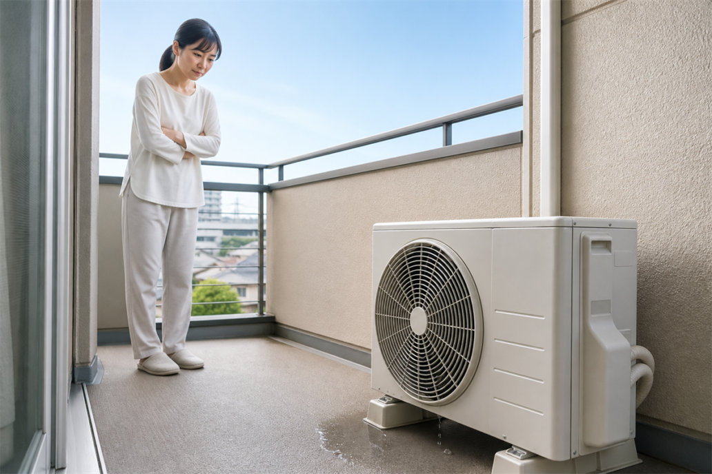 エアコン室外機から水が出るのは故障？冷房・除湿の見分け方