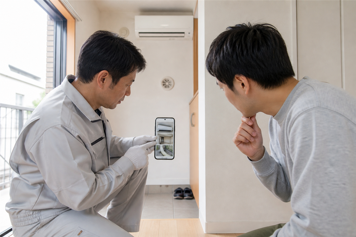 工事店へは音が出る条件と設置写真を送る
