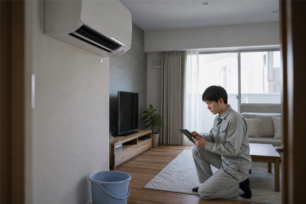 エアコンから水が漏れる原因は？止める操作と修理相談の目安