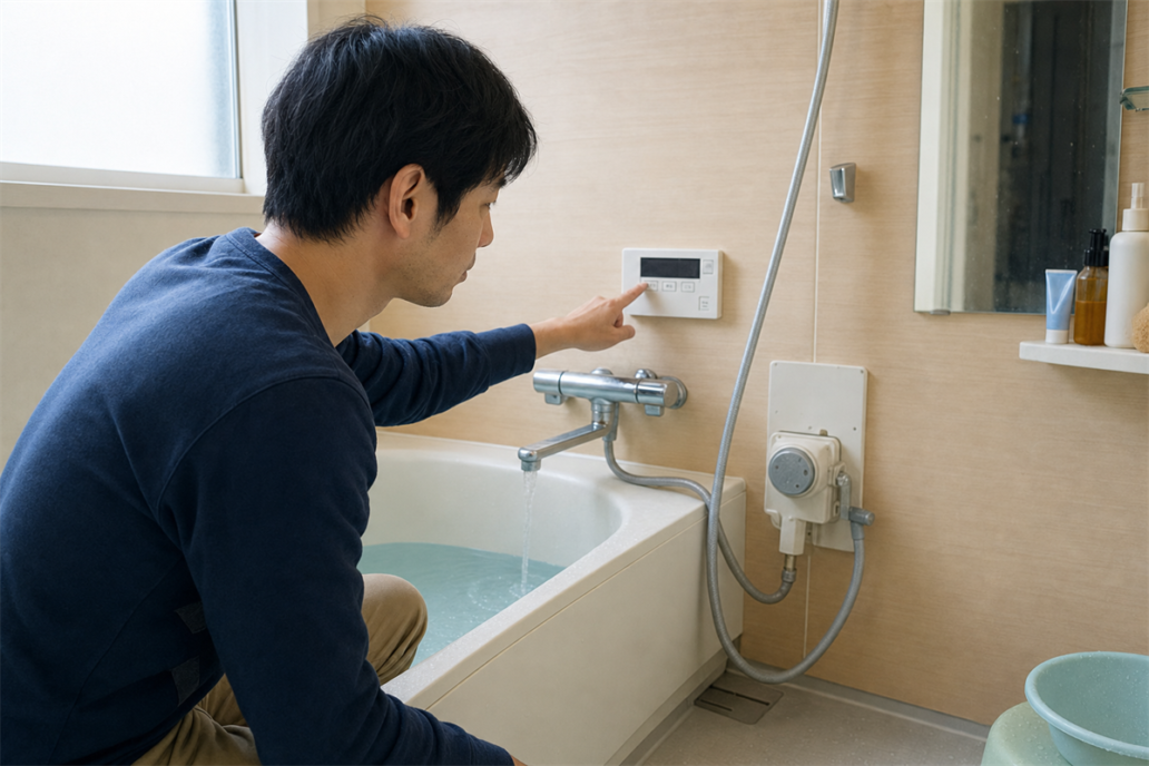 給湯は使えるのに追いだきだけ動かない。浴槽と表示を見て分ける