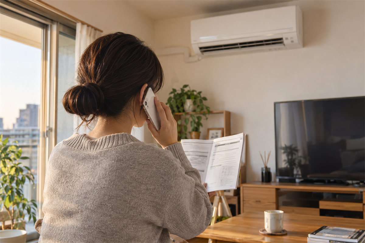 型番とランプの状態を確認しながら電話で相談する様子