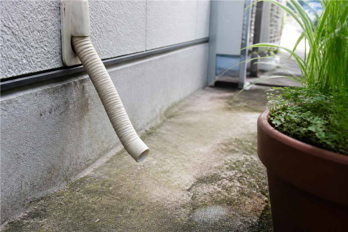 障害物を移動してドレンホース先端の前を空けた状態