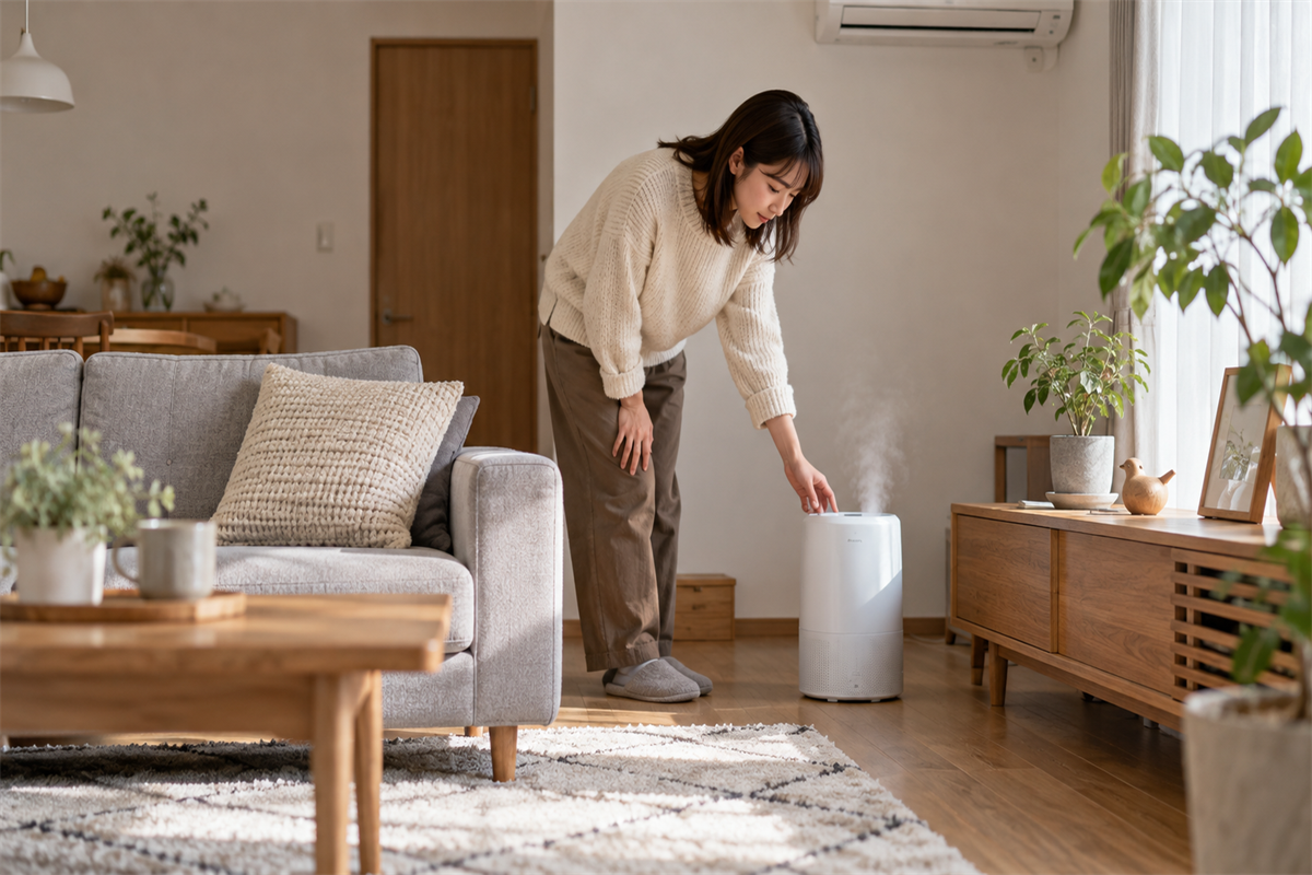 エアコンの風や窓から離して置かれた加湿器