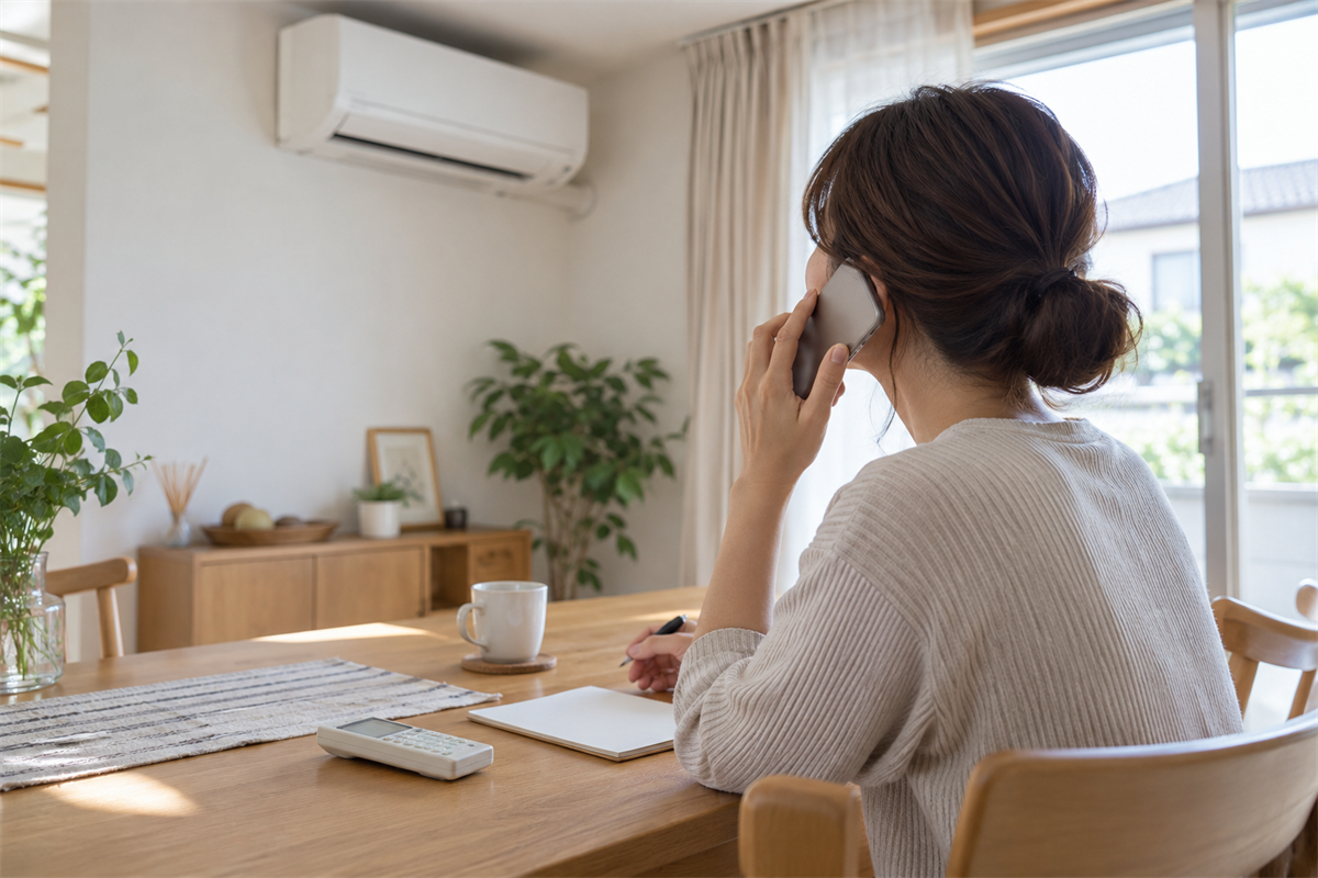 暖房の無風について機種情報を確認しながら相談する人